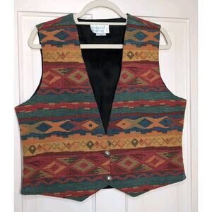 VTG Deborah Murray Tapestry Vest Women’s L Southwestern Boho Button Front(993)